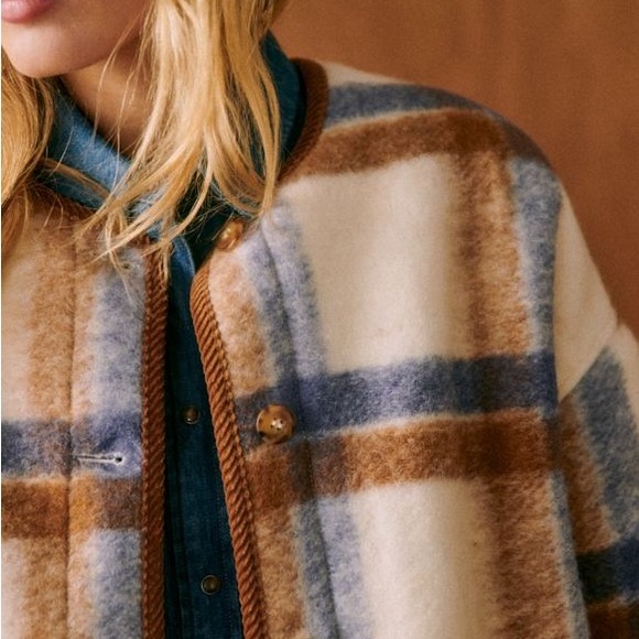 Sezane Sari Jacket - teddy plaid reversible - size 6 - Picture 2 of 12